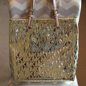Michael Kors gold monogram Jet Set tote